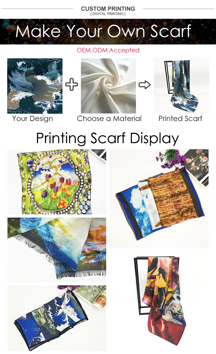 Women Fashion Twill Shawl Painting Printed Chinese Silk Scarf